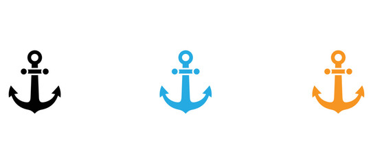Three differently colored nautical anchors displayed side by side isolated on transparent background, Vector © Md Riyad