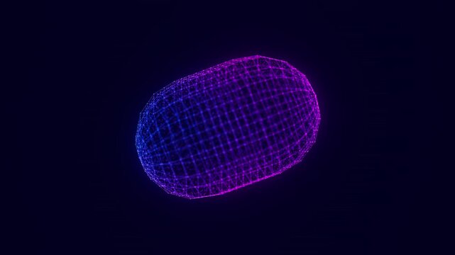 Rotating digital capsule with data points. Holographic object technology animation. Futuristic AI vision analysis. Cyberspace research background