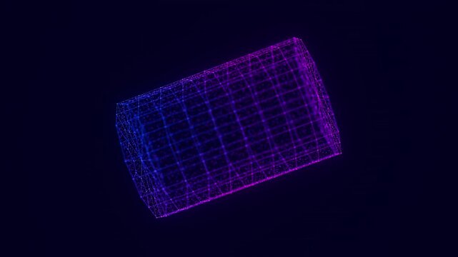 Rotating digital cylinder with data points. Holographic object technology animation. Futuristic AI vision analysis. Cyberspace research background
