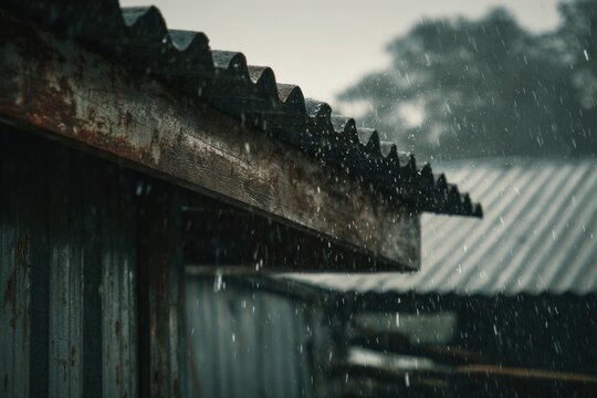 Rain falling on tin roof during downpour