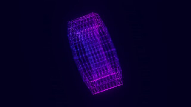 Rotating digital tube with data points. Holographic object technology animation. Futuristic AI vision analysis. Cyberspace research background