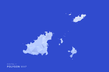 Guernsey Map - Polygon Style Vector Illustration in Blue and White Gradient, Low Poly Geometric Design, Isolated on Solid Background for Infographics and Digital Use.