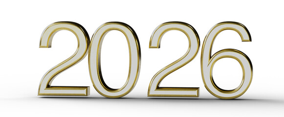 Stunning 3D rendered gold 2026 design on a clean white background. Perfect for new year greetings and celebrations. © vegefox.com