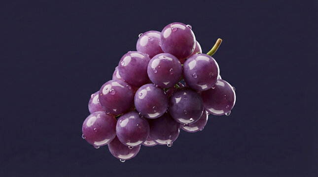 Fotografia profissional de um cacho de Uva flutuando em fundo roxo