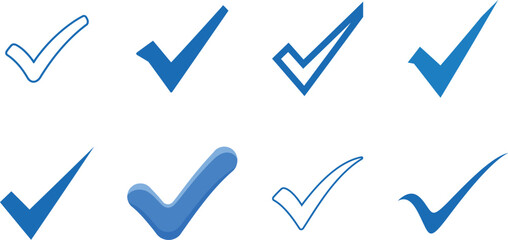 Collection of blue and black checkmarks on white background for confirmation and approval © LailaArtworks