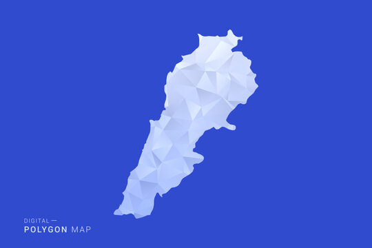 Lebanon Map - Polygon Style Vector Illustration in Blue and White Gradient, Low Poly Geometric Design, Isolated on Solid Background for Infographics and Digital Use.