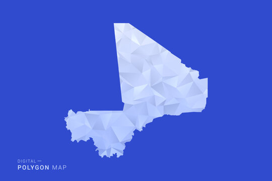 Mali Map - Polygon Style Vector Illustration in Blue and White Gradient, Low Poly Geometric Design, Isolated on Solid Background for Infographics and Digital Use.
