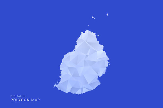 Mauritius Map - Polygon Style Vector Illustration in Blue and White Gradient, Low Poly Geometric Design, Isolated on Solid Background for Infographics and Digital Use.