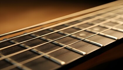 Fototapeta premium Close-Up of Guitar Strings and Frets with Detailed Metallic Textures