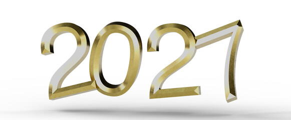 Stylish 3D rendered text of year 2021 in gold color. The image is on white background, perfect for new year greetings an © vegefox.com