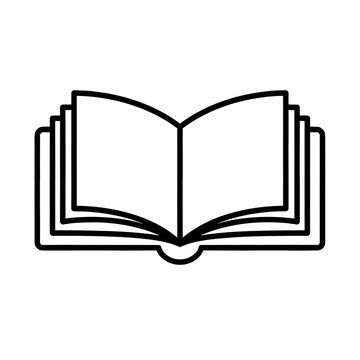 Simple line art icon of an open book for learning and education.