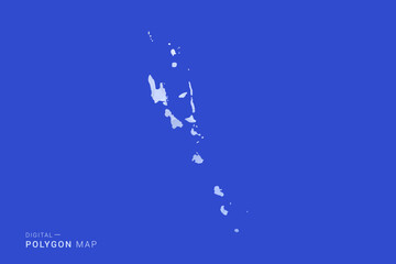 Vanuatu Map - Polygon Style Vector Illustration in Blue and White Gradient, Low Poly Geometric Design, Isolated on Solid Background for Infographics and Digital Use.