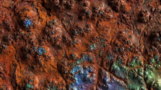 Industrial Alchemy Visually interesting motion graphics where weathered metal surfaces seamlessly transform into dynamic, non-repeating fractal designs.