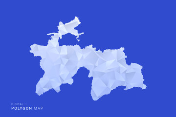 Naklejka premium Tajikistan Map - Polygon Style Vector Illustration in Blue and White Gradient, Low Poly Geometric Design, Isolated on Solid Background for Infographics and Digital Use.