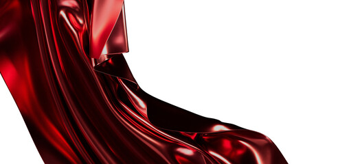 Abstract image of smooth red satin cloth with light reflections, isolated on white, creating a sens © vegefox.com