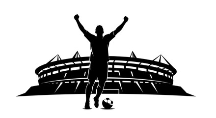 Celebration of Victory in a Packed Stadium with Silhouetted Player. © pixmastock