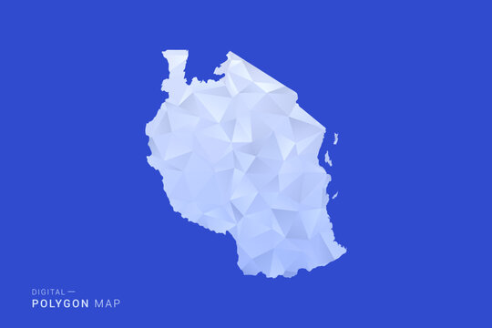 Tanzania Map - Polygon Style Vector Illustration in Blue and White Gradient, Low Poly Geometric Design, Isolated on Solid Background for Infographics and Digital Use.