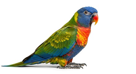 Fototapeta premium Colorful Parrot Perched Isolated on White Background Exotic Bird
