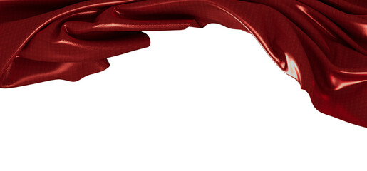 Luxurious shiny red fabric cascading gracefully, isolated on white background with copy space. Perf © vegefox.com