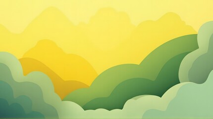 Vibrant abstract landscape with green hills and yellow sky