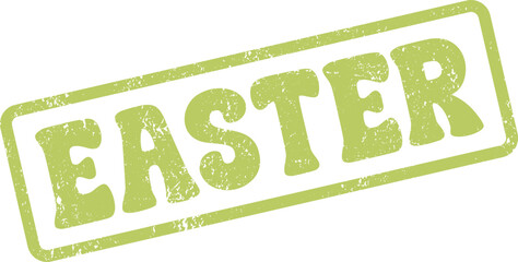 Distressed green rubber stamp boldly featuring the single word Easter for seasonal holiday festivities ©  Design_ mn