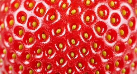 Strawberry surface close-up showing seeds and texture detail.
