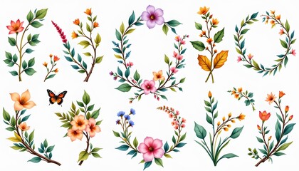 Fototapeta premium Elegant Watercolor Botanical Wreath Elements