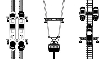 Aerial view of cable cars and gondolas on white background. © Plus