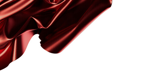 Obraz premium Luxurious burgundy satin fabric with a silky texture and graceful folds isolated on white, perfect f