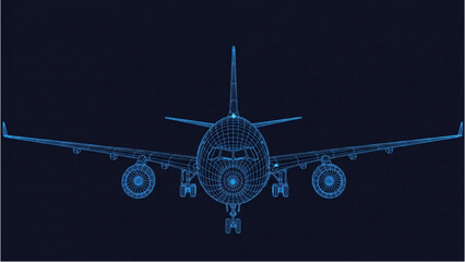 Detailed vehicle autocad blueprint of an airplane viewed from the front with precise engineering design © Stock Image Paradise