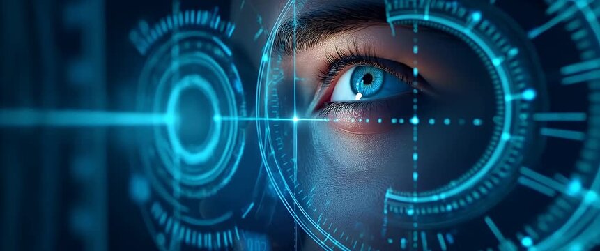 Futuristic digital interface with HUD elements in a cinematic slow pan, highlighting cybersecurity concepts as ambient lights flicker gently in a sleek, tech-driven environment.