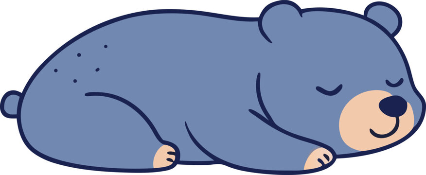 blue sleeping bear cartoon character in flat vector style