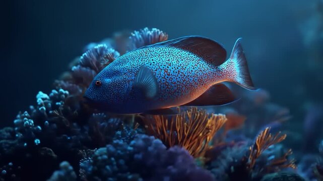 Underwater scene colorful fish swimming near coral reefs in deep ocean