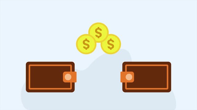 2d animated transaction transfer money with wallet 4k seamless looping