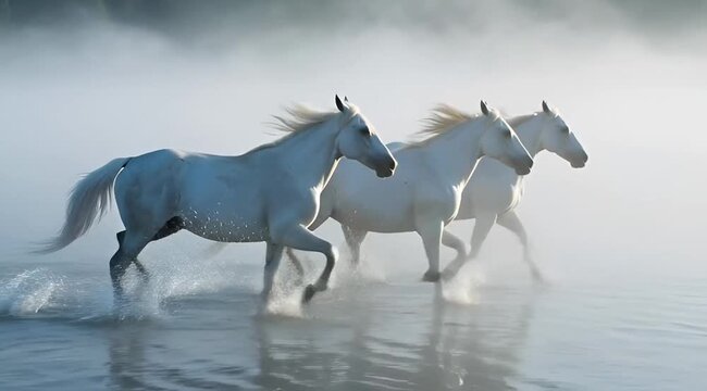 white horse in the fog