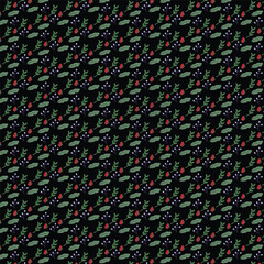 Obraz premium A black background with a pattern of small gray red and green shapes