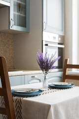 Dining table setting in kitchen