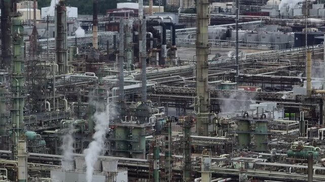Oil and gas refineries in Baton Rouge, Louisiana emitting pollution harmful to the environment causing potential climate change from global warming