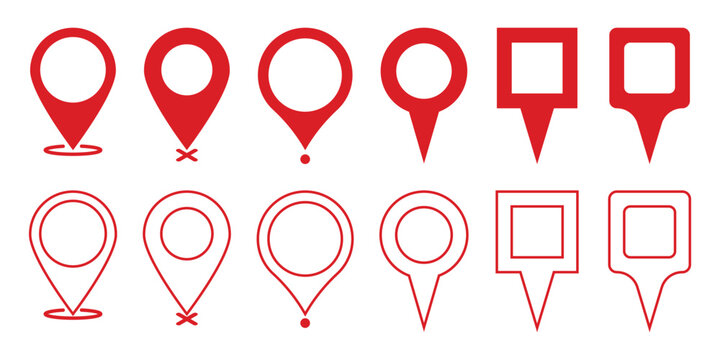 location icon set map pointer pin sign symbol red black outline destination icon place address navigation locator sign. Flat icon set of location and map pins. map pin icon set. EPS 10. 
