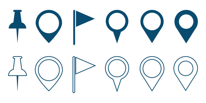 Set of location pin icons. location pin place marker. Location icon. Map marker pointer icon set. Modern map markers. Pin icon vector isolated on white background. Pinpoint location icon set with mark