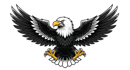 Fototapeta premium Bald eagle mascot vector attacking with wings spread and sharp talons for sports team logo design isolated on white