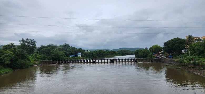 View of the river in the forest with walkover bridge Bhimashankar