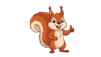 Fototapeta premium Happy reddish brown squirrel with a bushy tail stands with a big smile and gives a positive thumbs-up gesture, symbolizing success and joy.