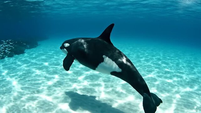 Majestic orca swimming gracefully in clear blue ocean water