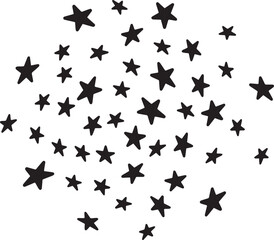 Fototapeta premium Collection of scattered black star shapes isolated on transparency