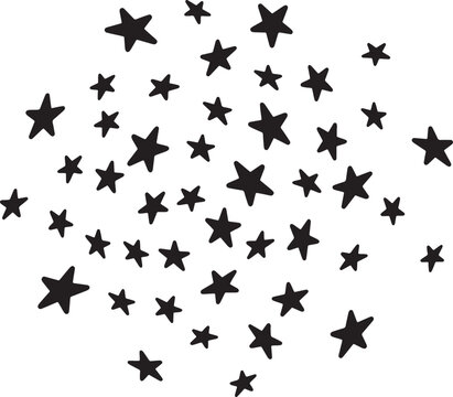 Collection of scattered black star shapes isolated on transparency