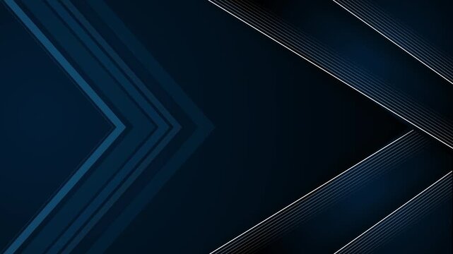 Dark geometric chevron background animation, Abstract background with layered chevrons on left and diagonal metallic-lined stripes on right