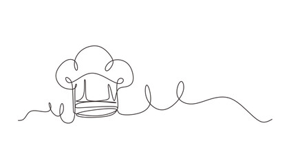 One single line drawing of chef hat or cap for restaurant vector graphic illustration. Elegant cafe badge concept. Modern continuous line draw design street Hand drawn one line vector. Editable stroke © pew