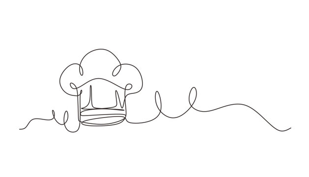 One single line drawing of chef hat or cap for restaurant vector graphic illustration. Elegant cafe badge concept. Modern continuous line draw design street Hand drawn one line vector. Editable stroke