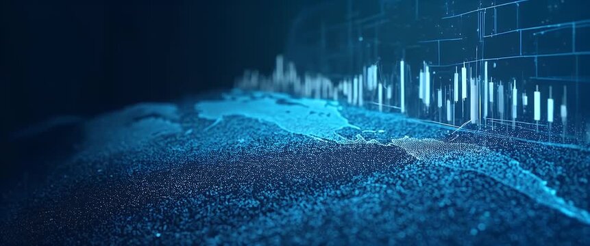 Cinematic global network visualization with digital world map pulsing gently; camera slowly pans across data-driven graph, highlighting technology innovation and connectivity.